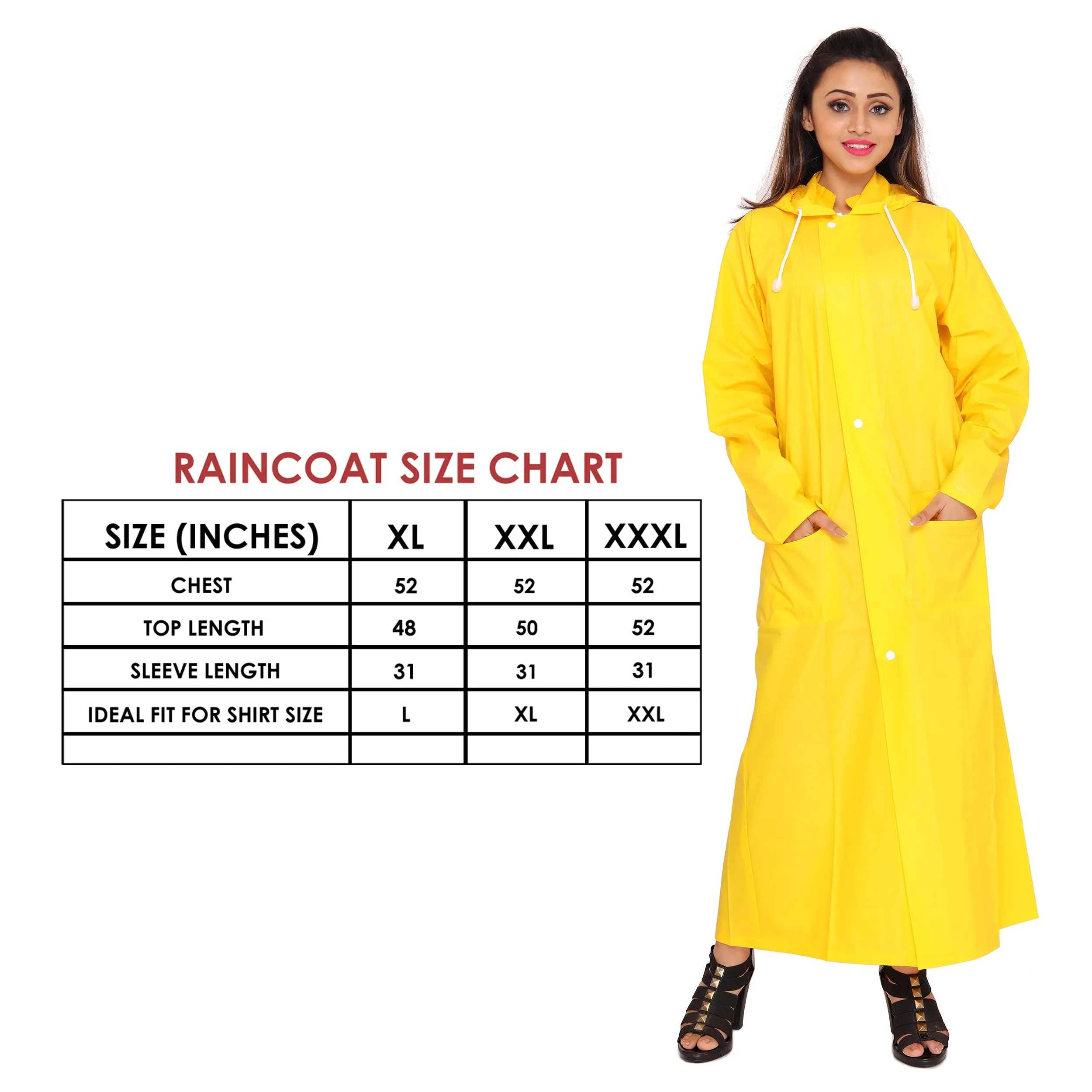 THE CLOWNFISH Indus Series Women's Waterproof PVC Raincoat/Longcoat with Adjustable Hood- With Storage Bag (Yellow, XL)