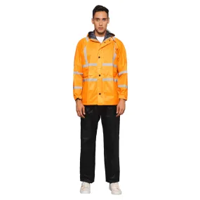 THE CLOWNFISH Leroy Series Rain Coat for Men Waterproof for Bike Raincoat for Men with Hood. Set of Orange Jacket with Black Trouser (X-Large)