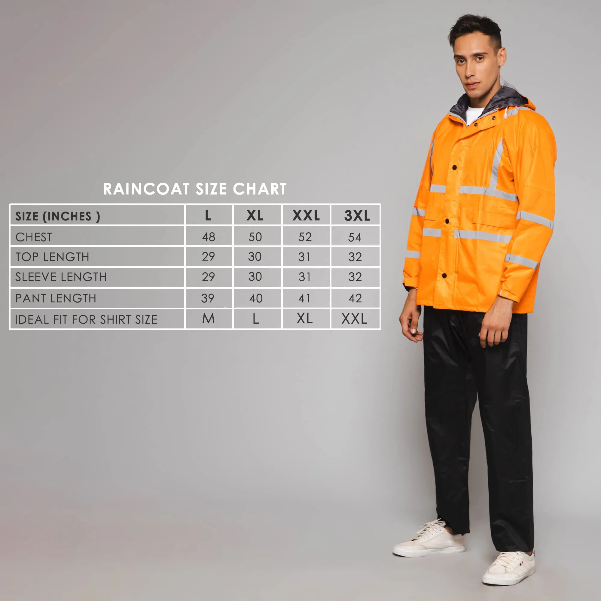 THE CLOWNFISH Leroy Series Rain Coat for Men Waterproof for Bike Raincoat for Men with Hood. Set of Orange Jacket with Black Trouser (X-Large)