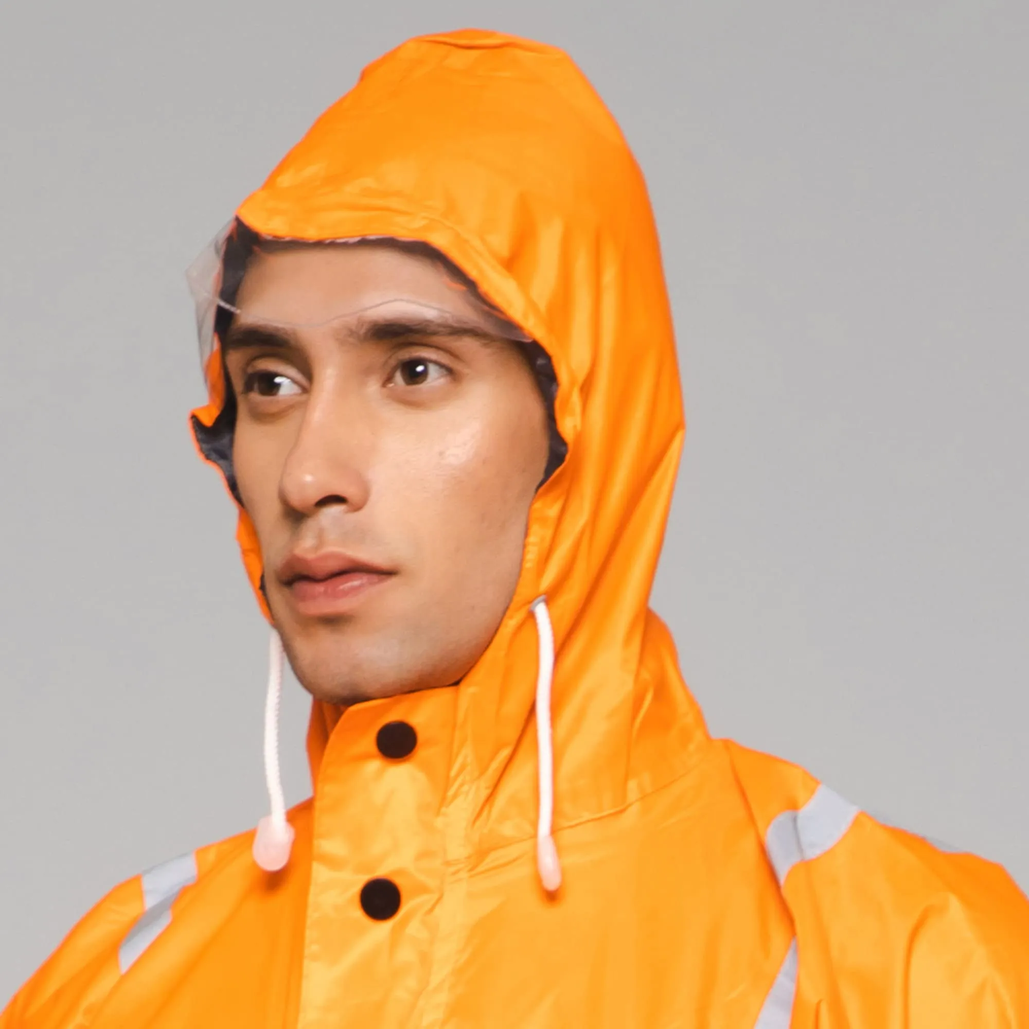 THE CLOWNFISH Leroy Series Rain Coat for Men Waterproof for Bike Raincoat for Men with Hood. Set of Orange Jacket with Black Trouser (X-Large)