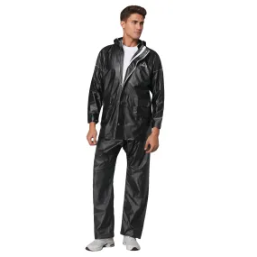 THE CLOWNFISH Oceanic Pro Series Men's Waterproof PVC Raincoat with Hood and Reflector Logo at Back for Night Travelling. Set of Top and Bottom (Black, XL)