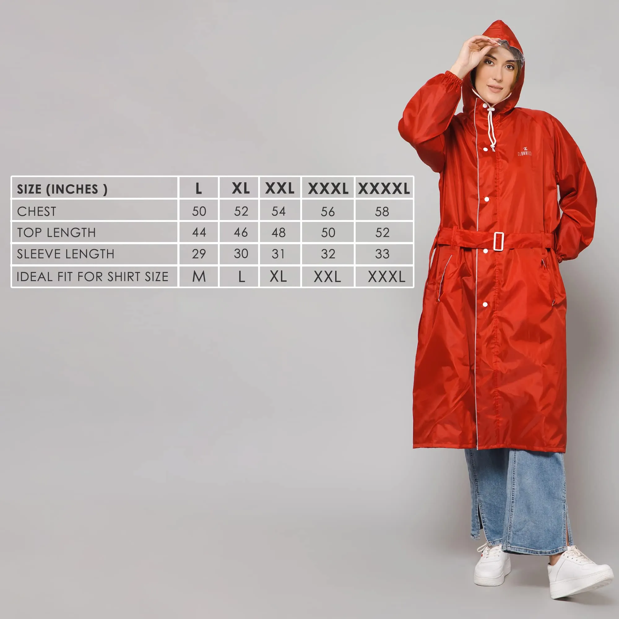 THE CLOWNFISH Polyester Raincoats For Women Rain Coat For Women Raincoat For Ladies Waterproof Reversible Double Layer. Drizzle Diva Series (Red, Large)