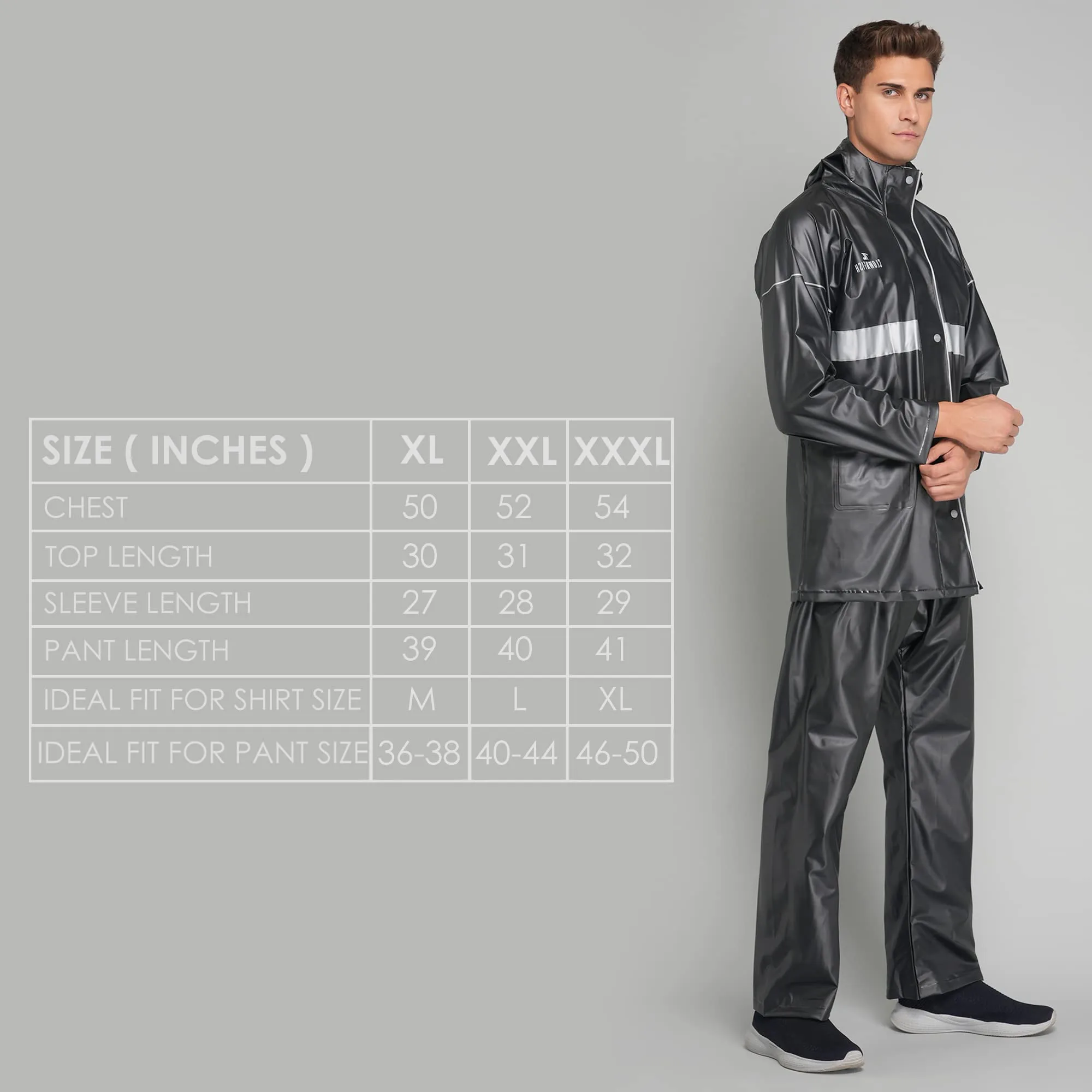 THE CLOWNFISH Rain Coat for Men Waterproof for Bike Raincoat for Men with Hood PVC Material. Set of Top and Bottom. Azure Pro Series (Black, XX-Large)