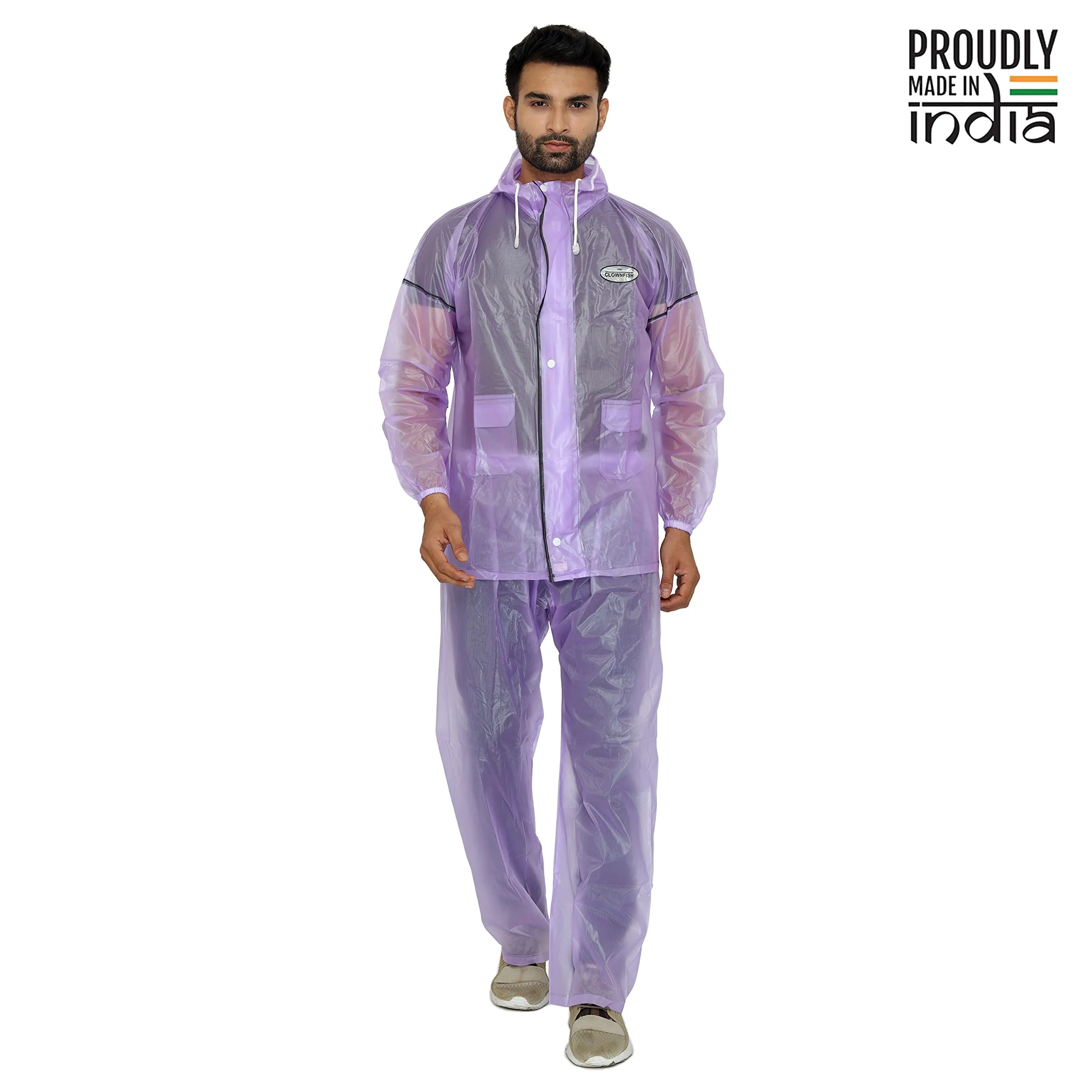 THE CLOWNFISH Rain Coat for Men Waterproof for Bike Raincoat for Men with Hood PVC Material. Set of Top and Bottom. Sterlyn Series (Purple, XX-Large)