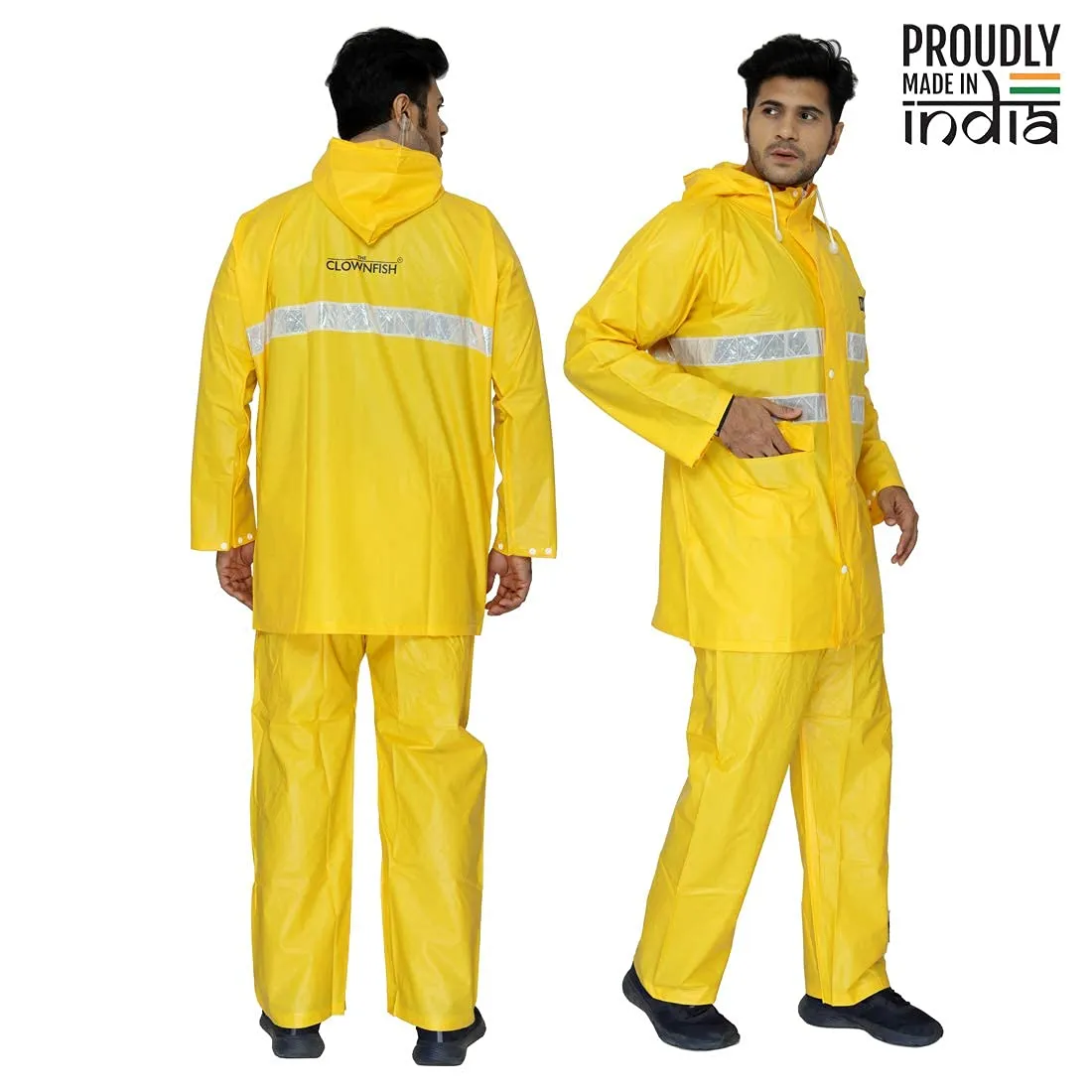 THE CLOWNFISH Rain Coat for Men Waterproof for Bike with Hood and Reflective Stripes Raincoat for Men Industrial Series. Set of Top and Bottom. Indus Series (Yellow, Large)