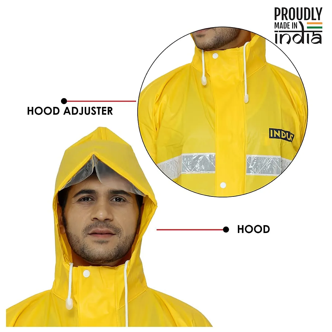 THE CLOWNFISH Rain Coat for Men Waterproof for Bike with Hood and Reflective Stripes Raincoat for Men Industrial Series. Set of Top and Bottom. Indus Series (Yellow, Large)