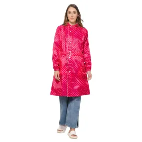 THE CLOWNFISH Raincoats for Women Rain Coat for Women Longcoat Raincoat for Ladies Waterproof Reversible Double Layer. Dotty Delight Series (Dark Pink, Large)