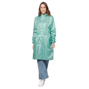 THE CLOWNFISH Raincoats for Women Rain Coat for Women Longcoat Raincoat for Ladies Waterproof Reversible Double Layer. Dotty Delight Series (Green, Large)