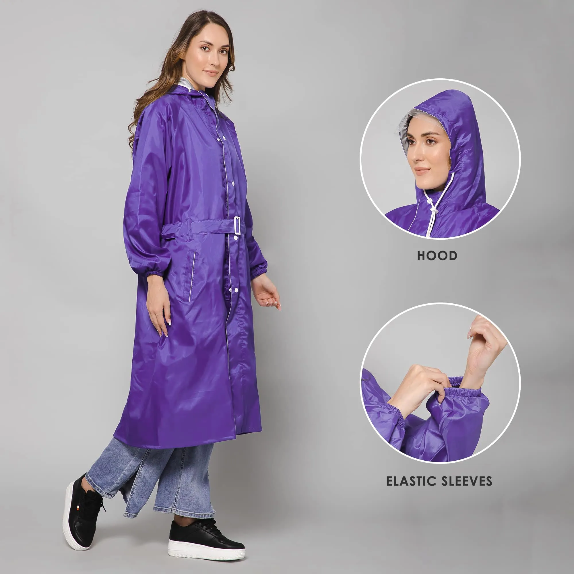 THE CLOWNFISH Raincoats for Women Rain Coat for Women Raincoat for Ladies Waterproof Reversible Double Layer. Drizzle Diva Series (Purple, X-Large)