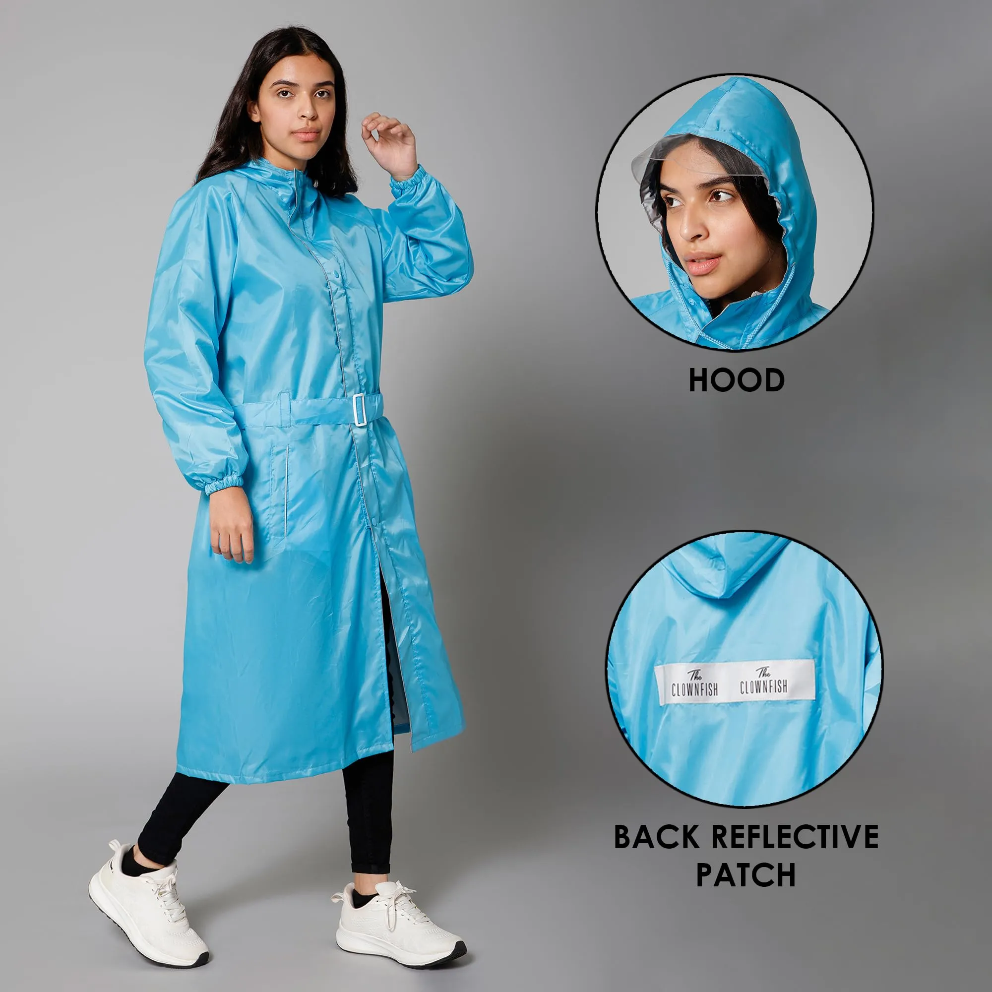 THE CLOWNFISH Raincoats for Women Raincoat for Ladies Waterproof Reversible Double Layer. Drizzle Diva Series (Turquiose Blue, XX-Large)