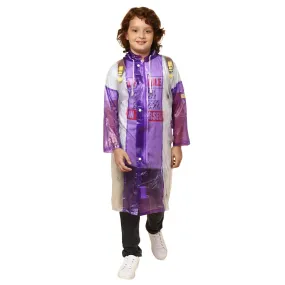 THE CLOWNFISH Simpson Series Kids Waterproof PVC Longcoat with Adjustable Hood & Extra Space for Backpack/Schoolbag Holding. Printed Plastic Pouch. Kid Age-9-10 years (Size-36-Purple)