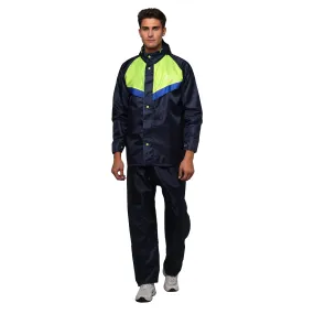 THE CLOWNFISH Sky Pro Series Men's Waterproof Polyester Double Coating Raincoat with Hood and Reflector Logo at Back. Set of Top and Bottom (Blue, XL)