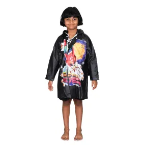 THE CLOWNFISH Toon Caper Series Kids Waterproof PVC Longcoat with Adjustable Hood & Extra Space for Backpack/Schoolbag Holding. Printed Plastic Pouch. Kid Age-3-4 years (Navy Blue)