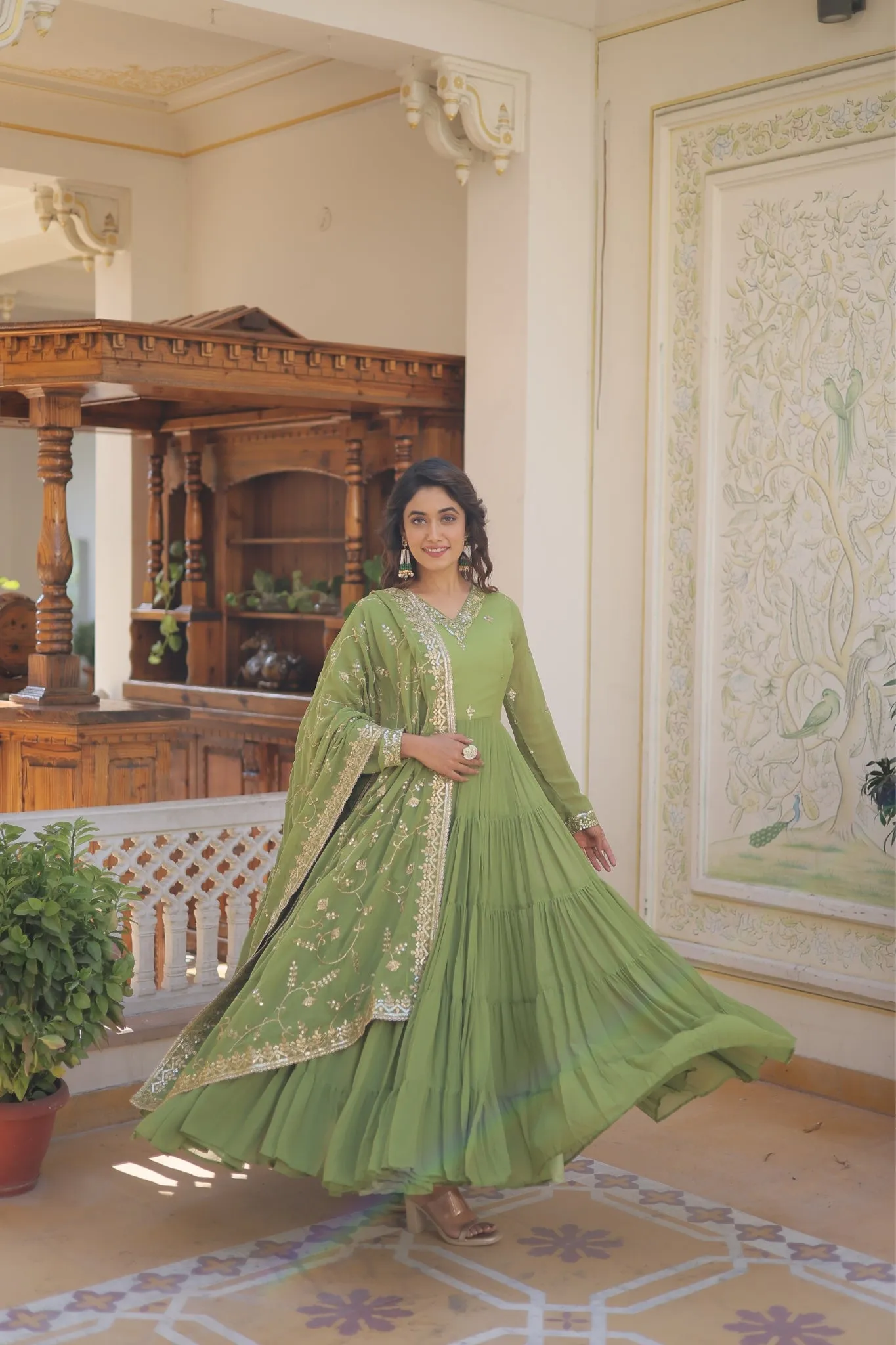 The Perfect Elegance Unique Embroidered Gown with Dupatta Set