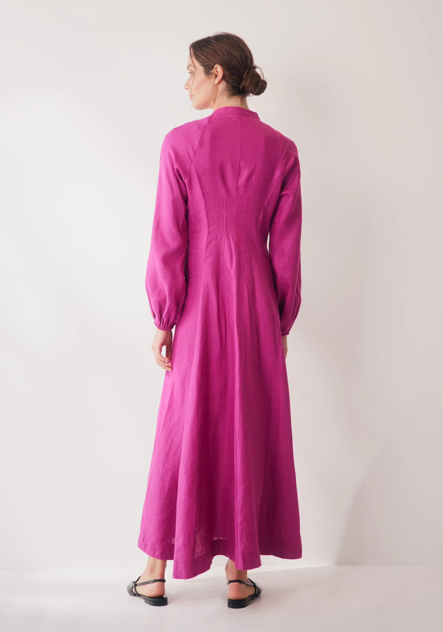 Tilly Linen Midi Dress_Fuchsia