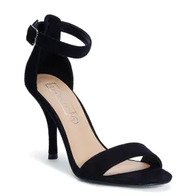 Two Part Low Heel Sandal Black Suedette