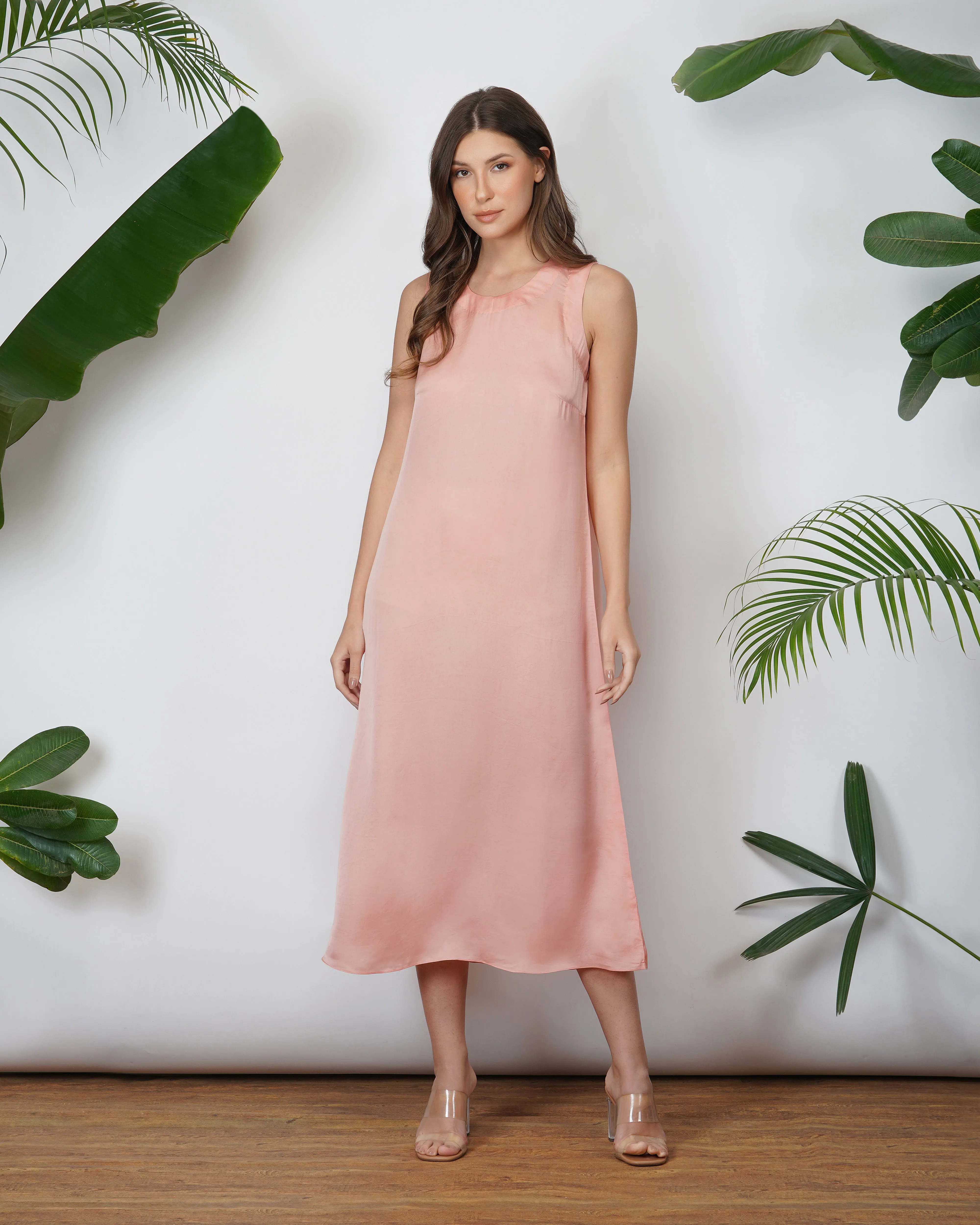 Vegan Silk Slip Dress | Coral