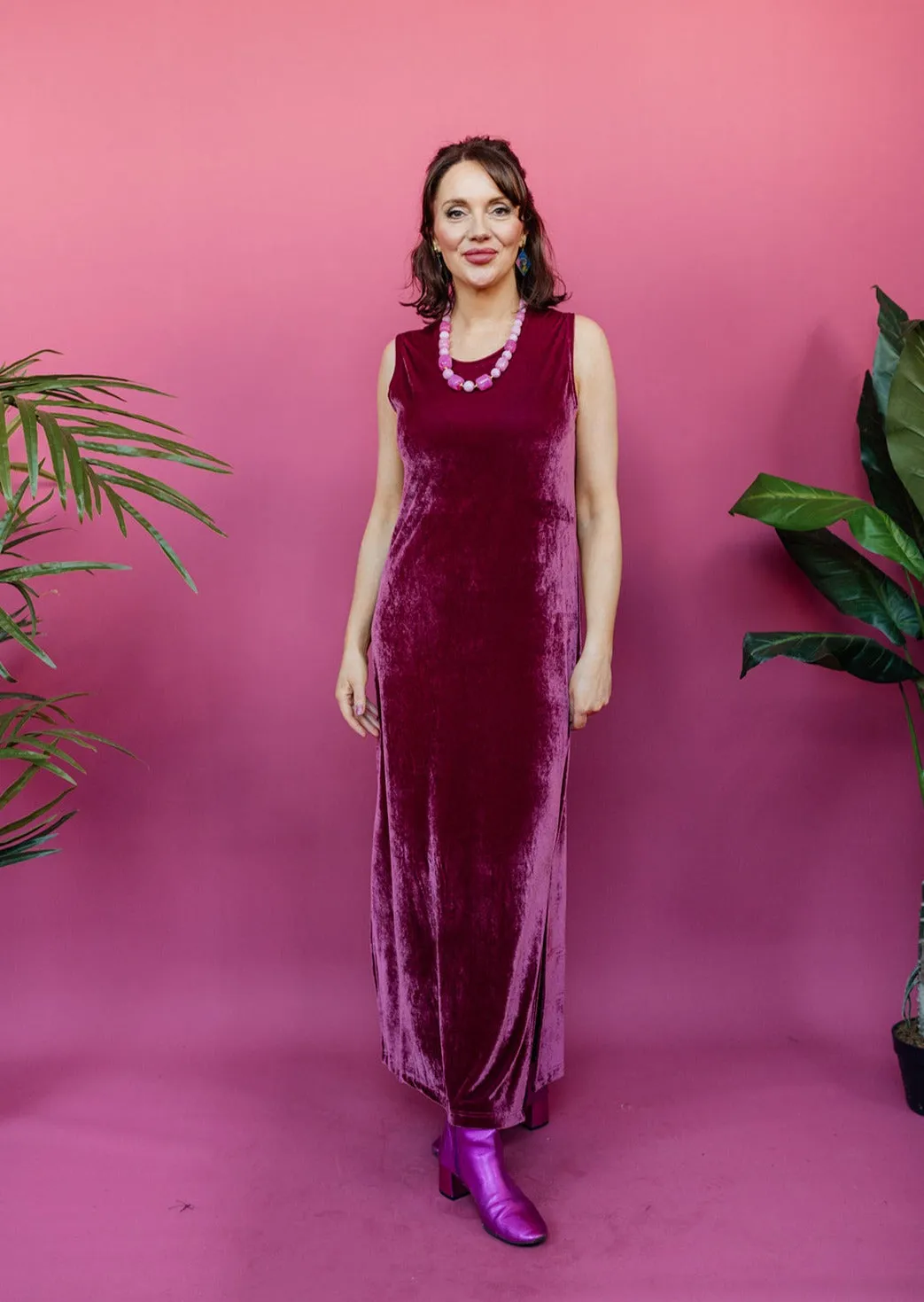 Velvet Maxi Dress in Dusty Rose