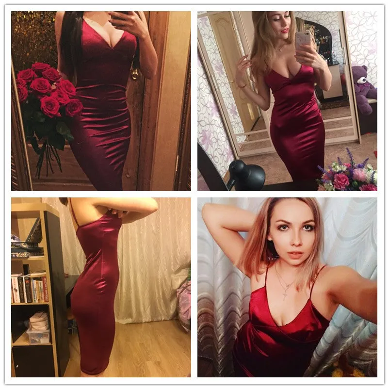 VenusFox Sexy Bodycon Satin Party Club Dress