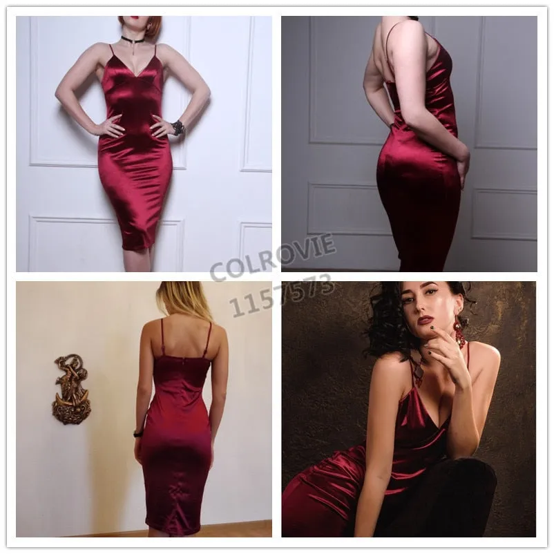 VenusFox Sexy Bodycon Satin Party Club Dress