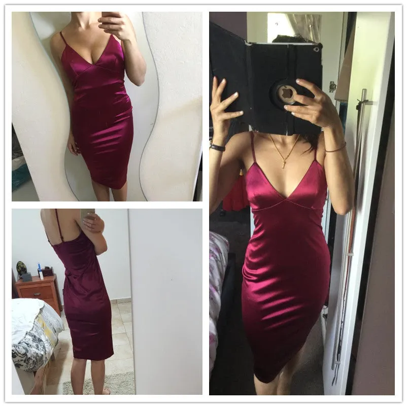 VenusFox Sexy Bodycon Satin Party Club Dress