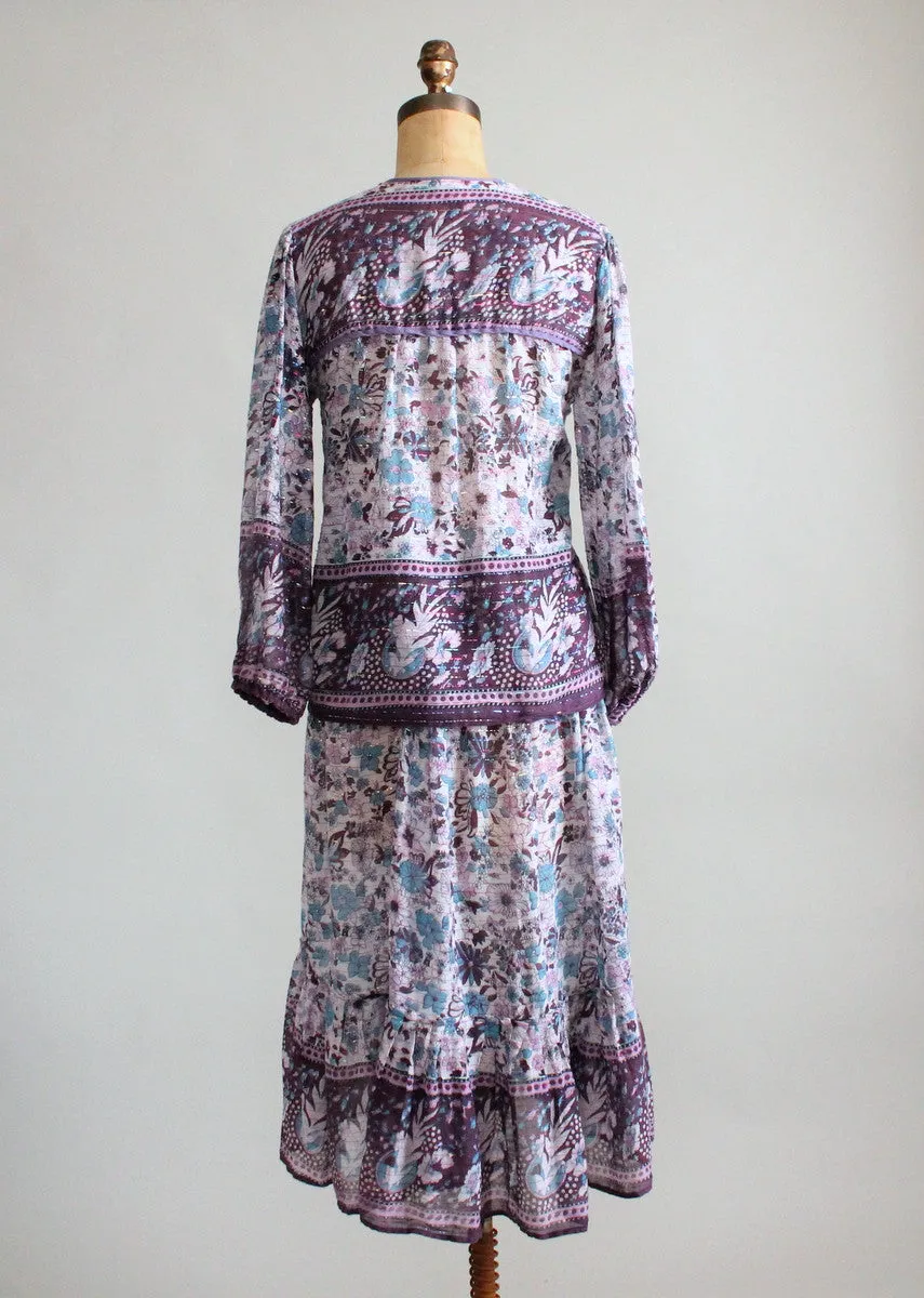 Vintage 1970s Purple Paisley Indian Cotton Dress Set