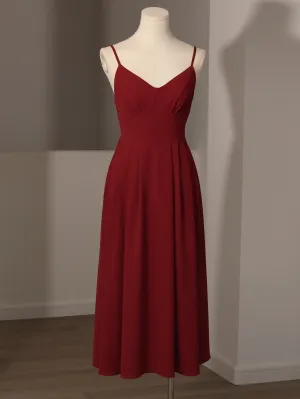 Vintage Burgundy Romantic Summer Midi Dress