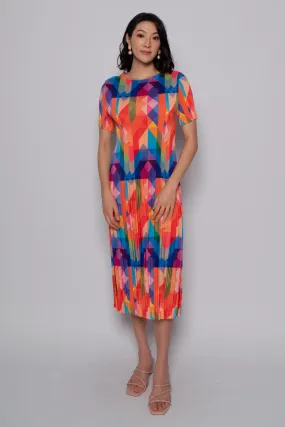 Voon Pleated Dress in Rainbow Geometric