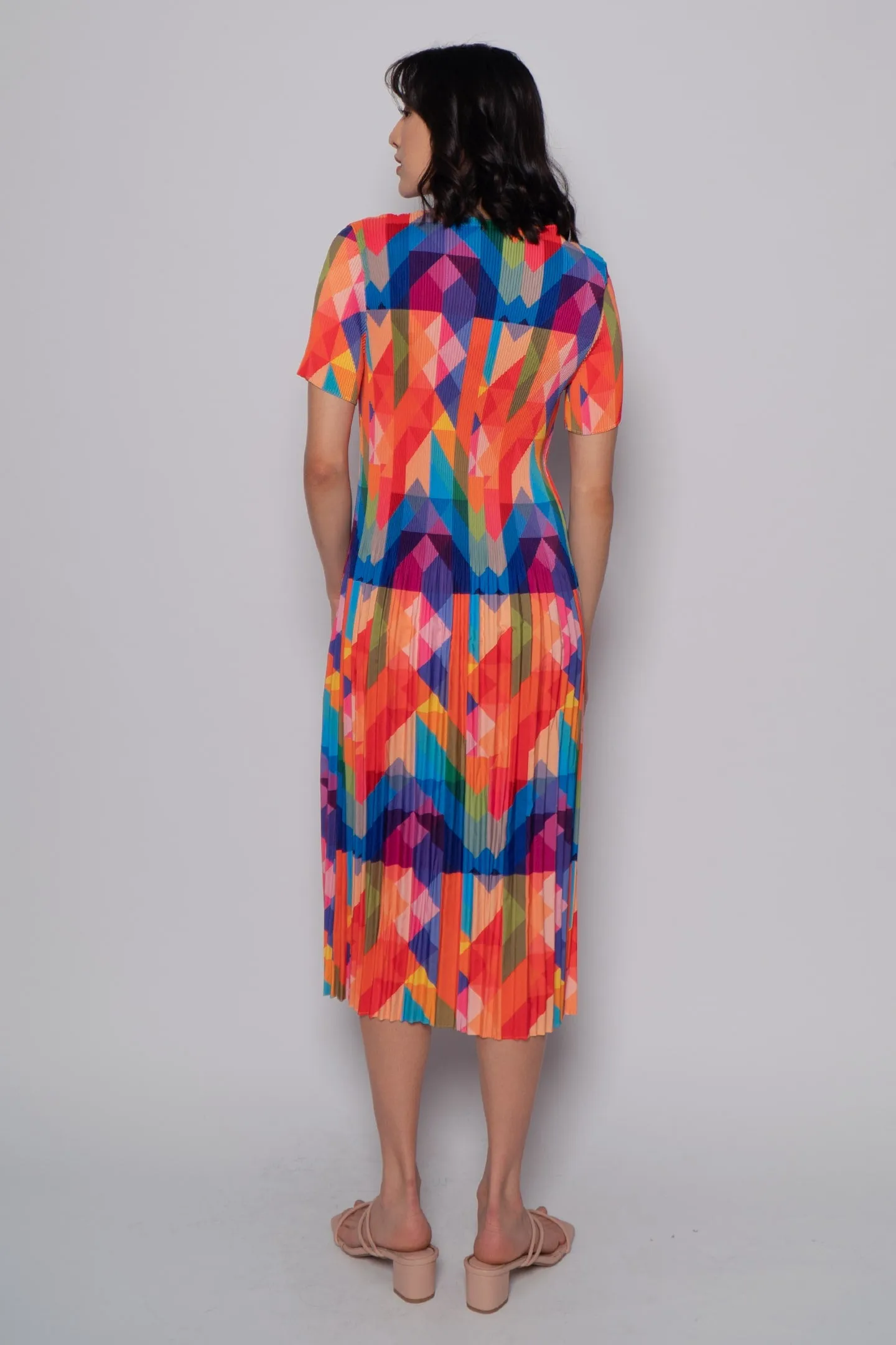 Voon Pleated Dress in Rainbow Geometric