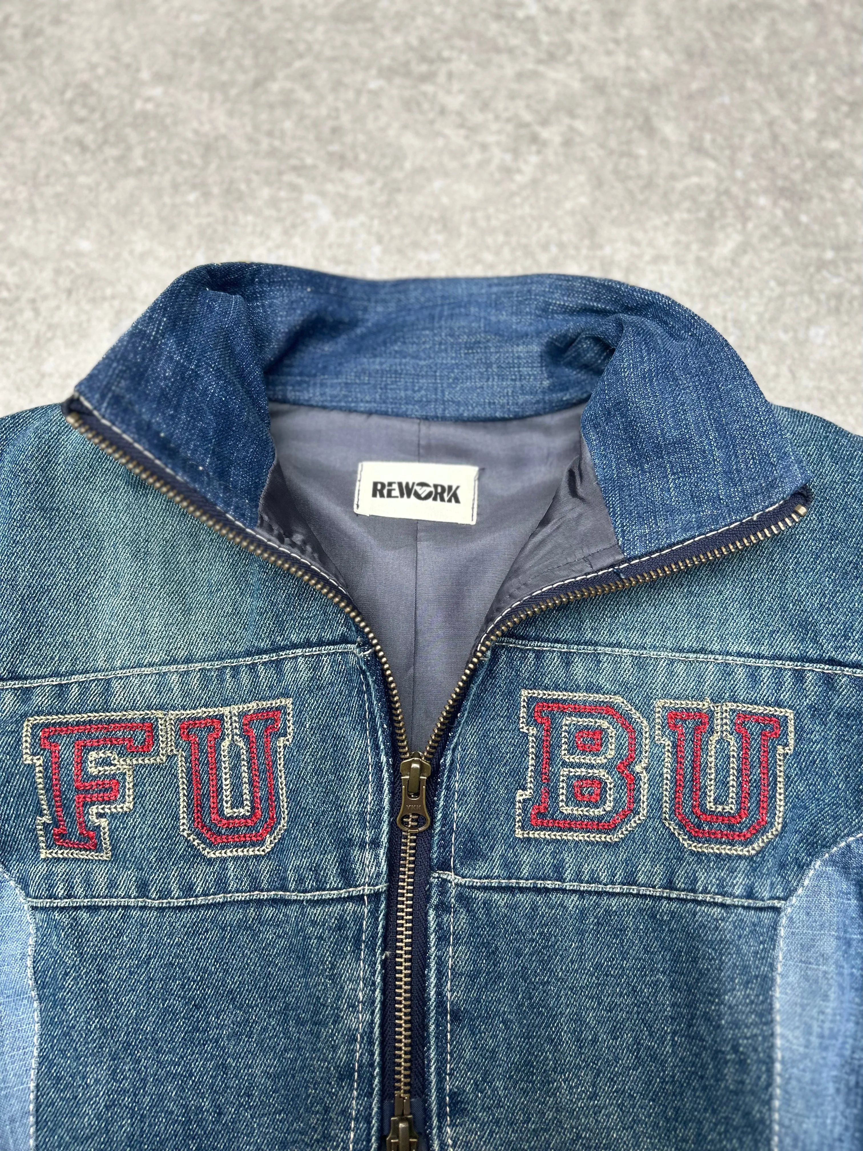 VT Rework : Fubu Spellout Cropped Reworked Denim Jacket