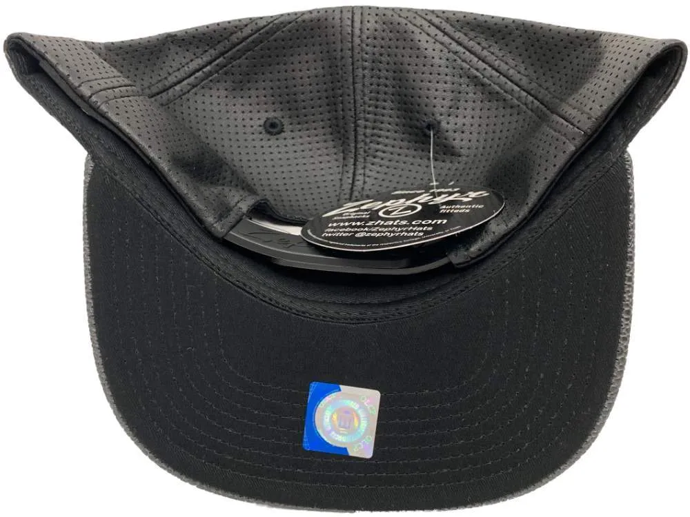 Washington Huskies Zephyr Black Faux Leather with Textured Flat Bill Adj Hat Cap