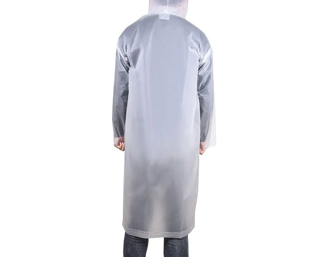 Waterproof Long Raincoat with Cap and Sleeves - White