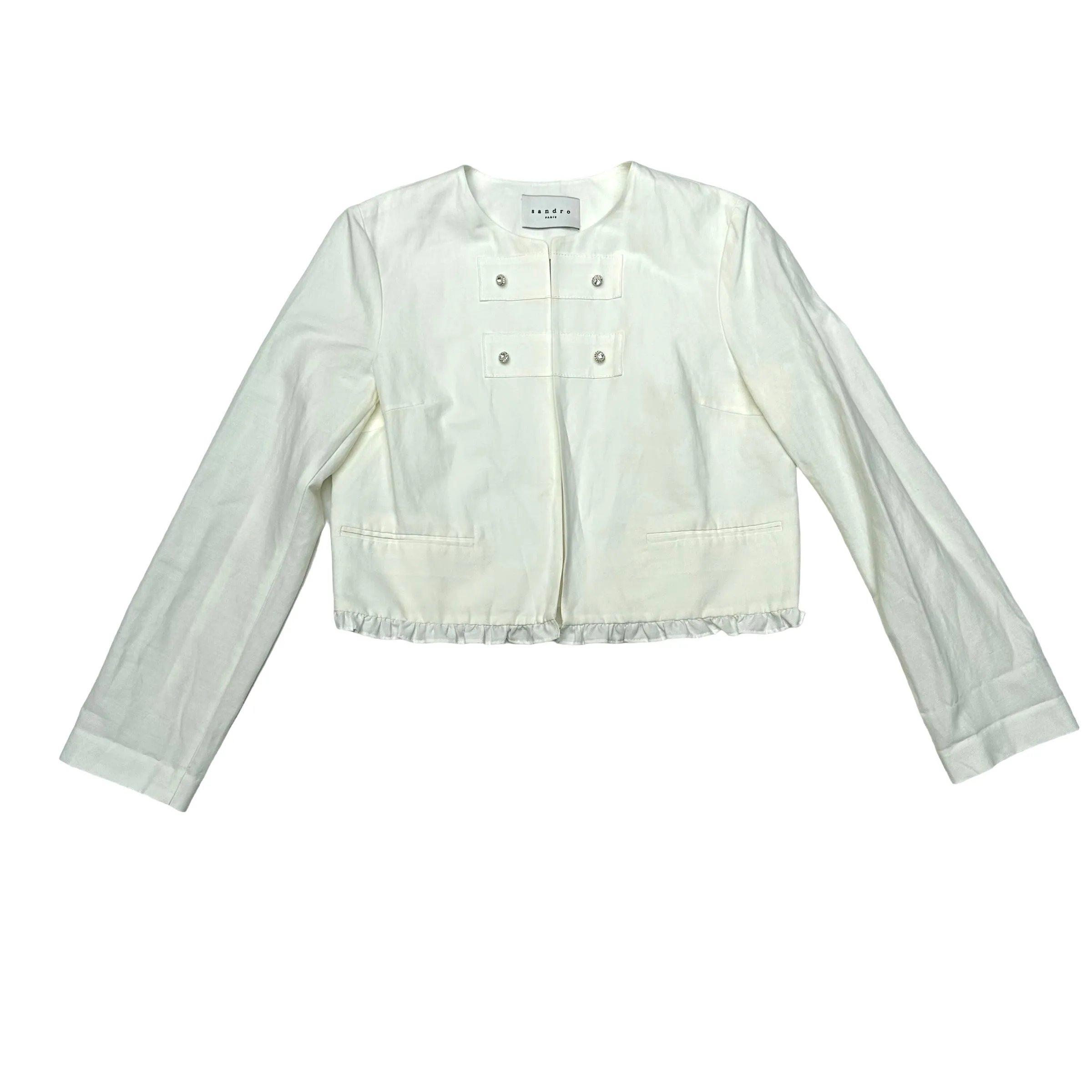 White Cropped Jacket w/Crystals - S