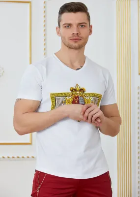 White "Imperial Crown" Rhinestone Tee