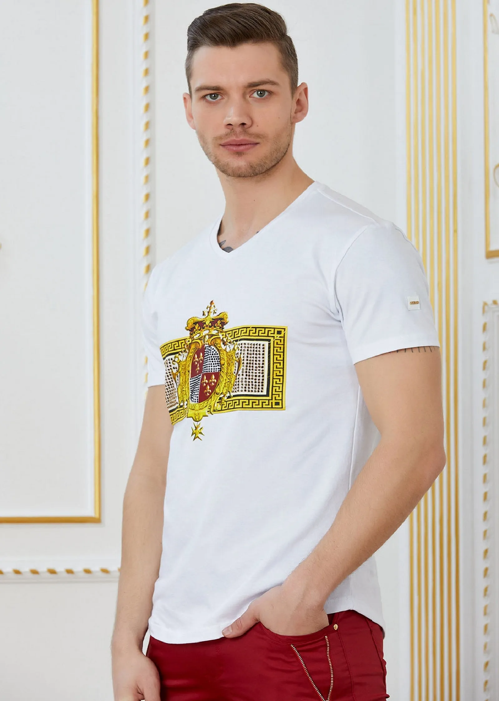 White "Imperial Crown" Rhinestone Tee