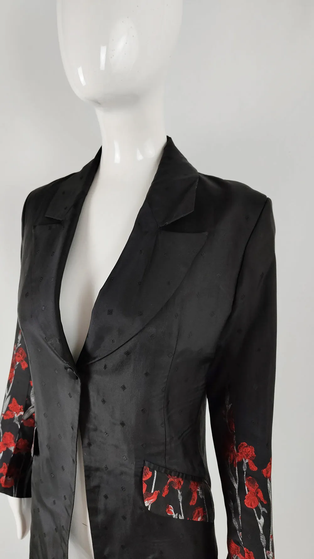 William Hunt Vintage Black & Red Brocade Womens Jacket