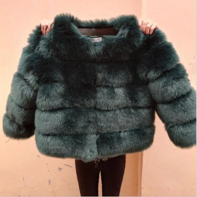 Winter Jacket Big Fluffy Artificial Faux Fur Coat Thick Warm Outerwear