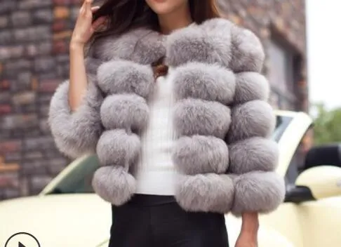 Winter Jacket Big Fluffy Artificial Faux Fur Coat Thick Warm Outerwear