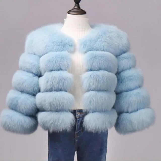 Winter Jacket Big Fluffy Artificial Faux Fur Coat Thick Warm Outerwear