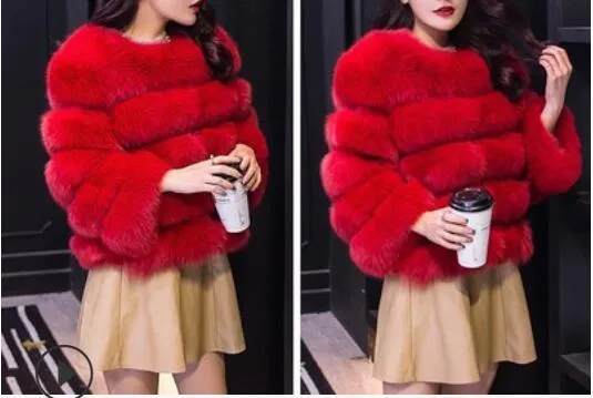 Winter Jacket Big Fluffy Artificial Faux Fur Coat Thick Warm Outerwear