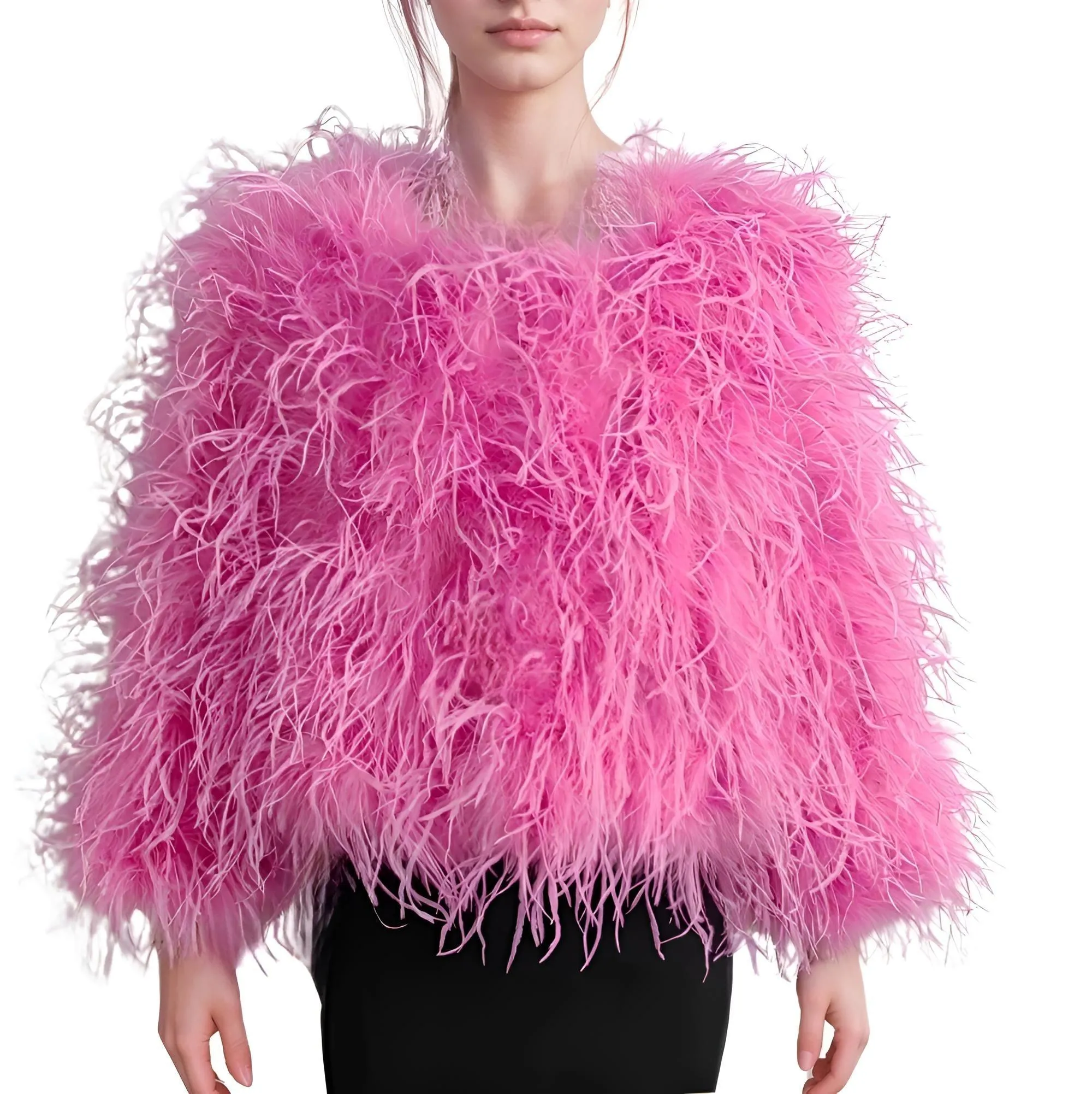 Winter Ostrich Feather Jacket Fur Coat Casual Australian Imported Fur Ostrich Jacket Ladies Nightclub Coat