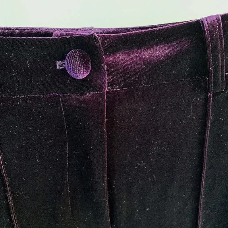 Women Velvet Dark Purple Blazer   Flare Trousers Suit