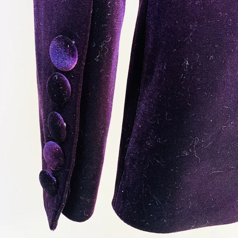 Women Velvet Dark Purple Blazer   Flare Trousers Suit