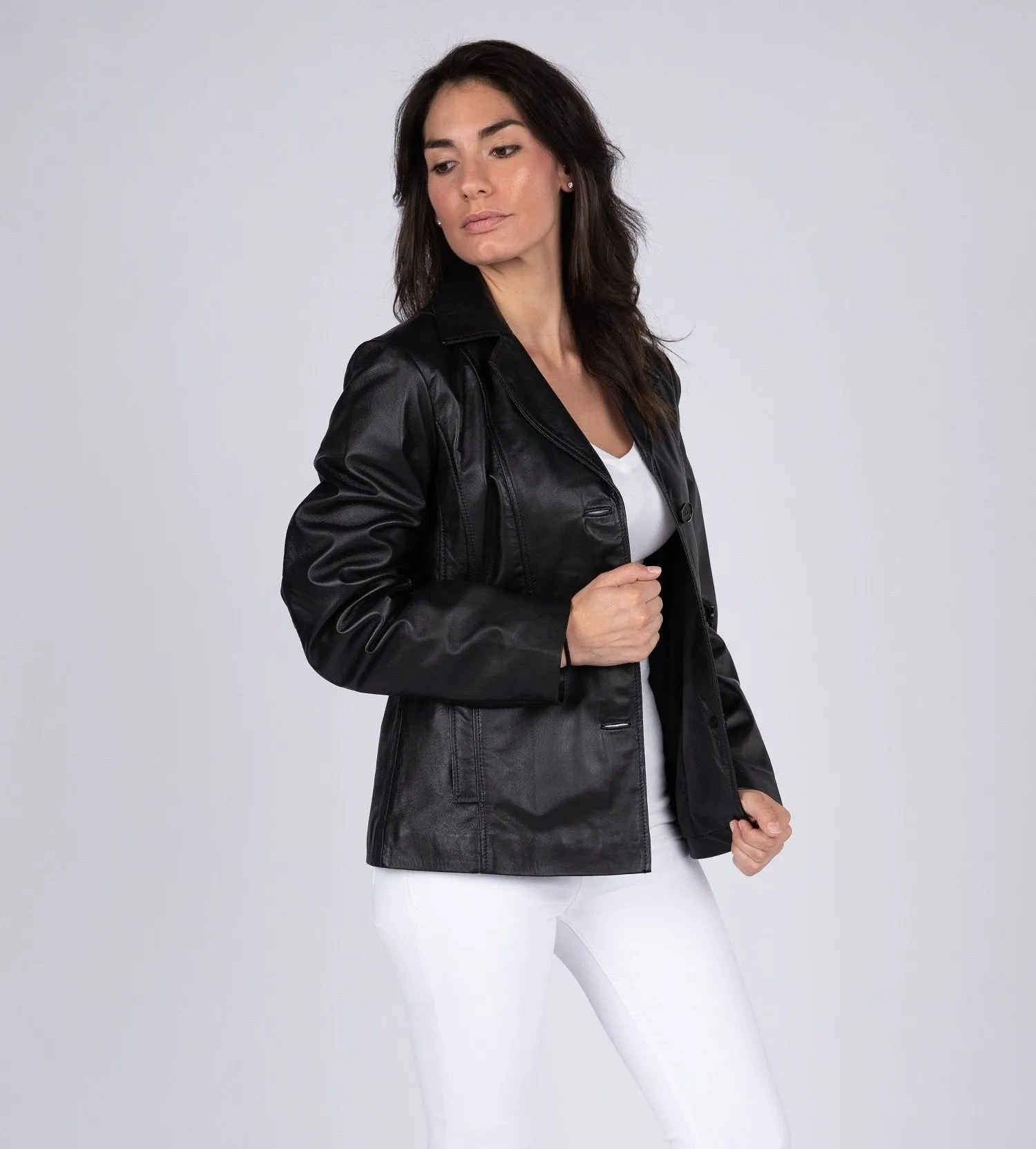 Women's Athena 3 Button Leather Coat