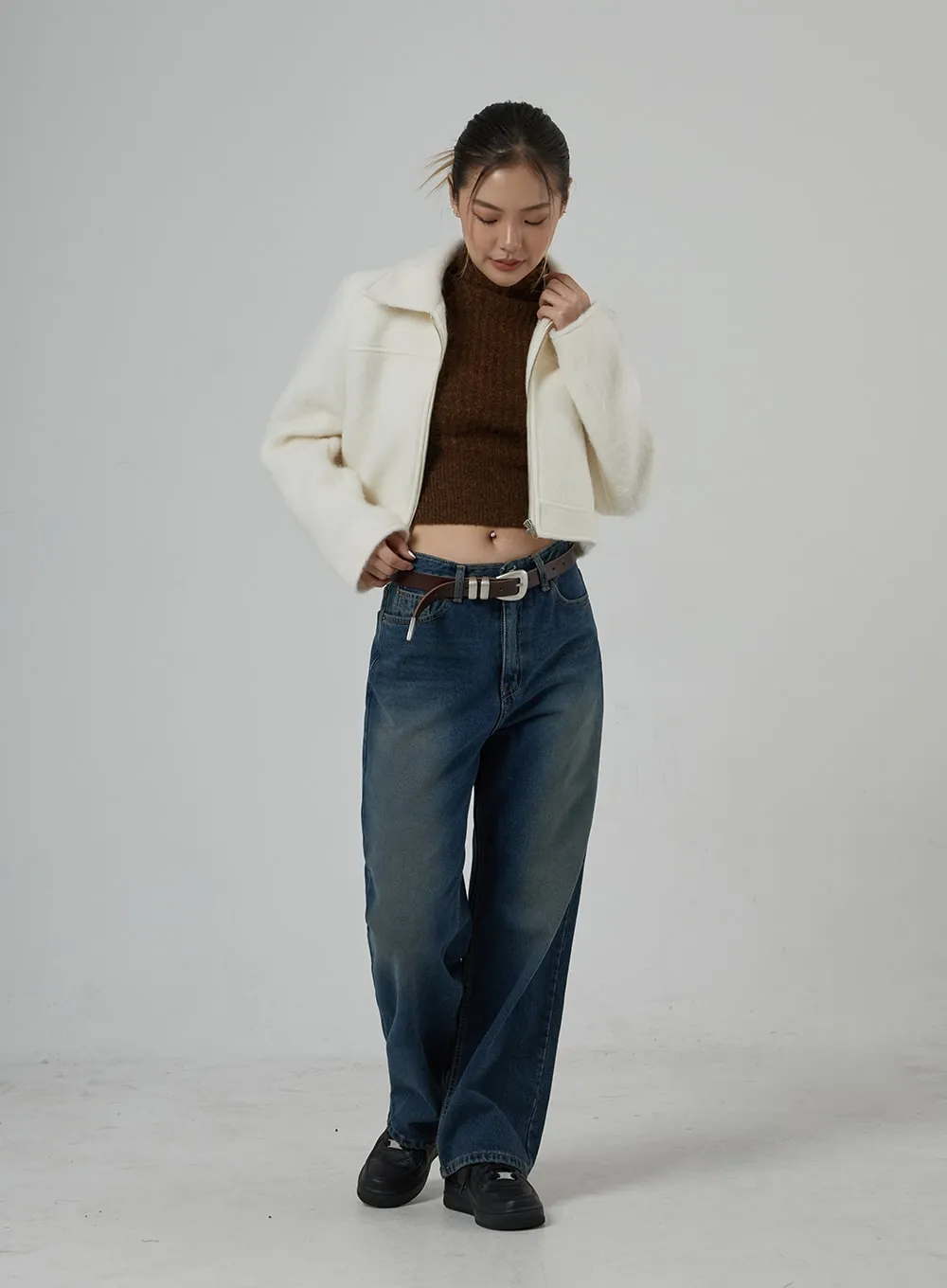 Wool Blend Zipper Cropped Jacket CD29