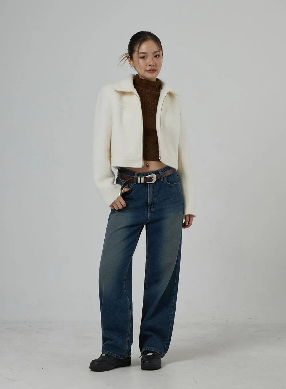 Wool Blend Zipper Cropped Jacket CD29