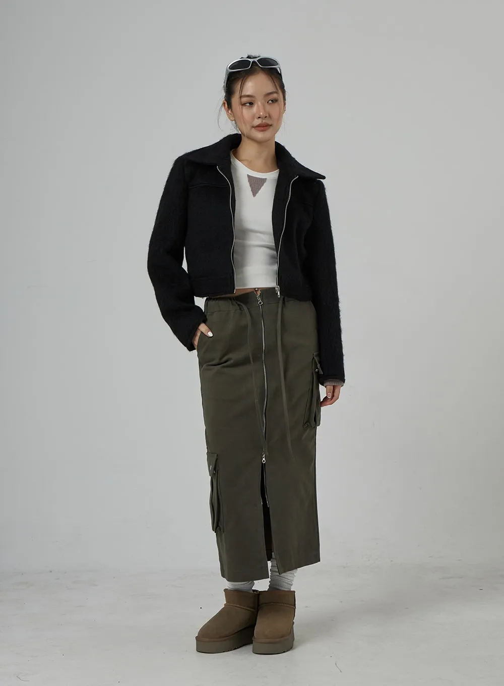 Wool Blend Zipper Cropped Jacket CD29