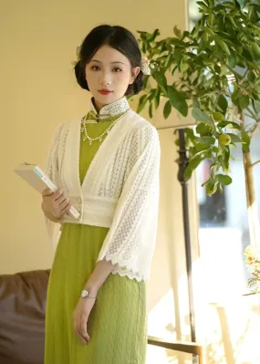 Xue Hua 雪花 Snowflake Republic of China Knitted Lace Qipao Cardigan