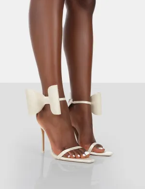 Zeal Off White Satin Strappy Bow Ankle Detail Stiletto Heels